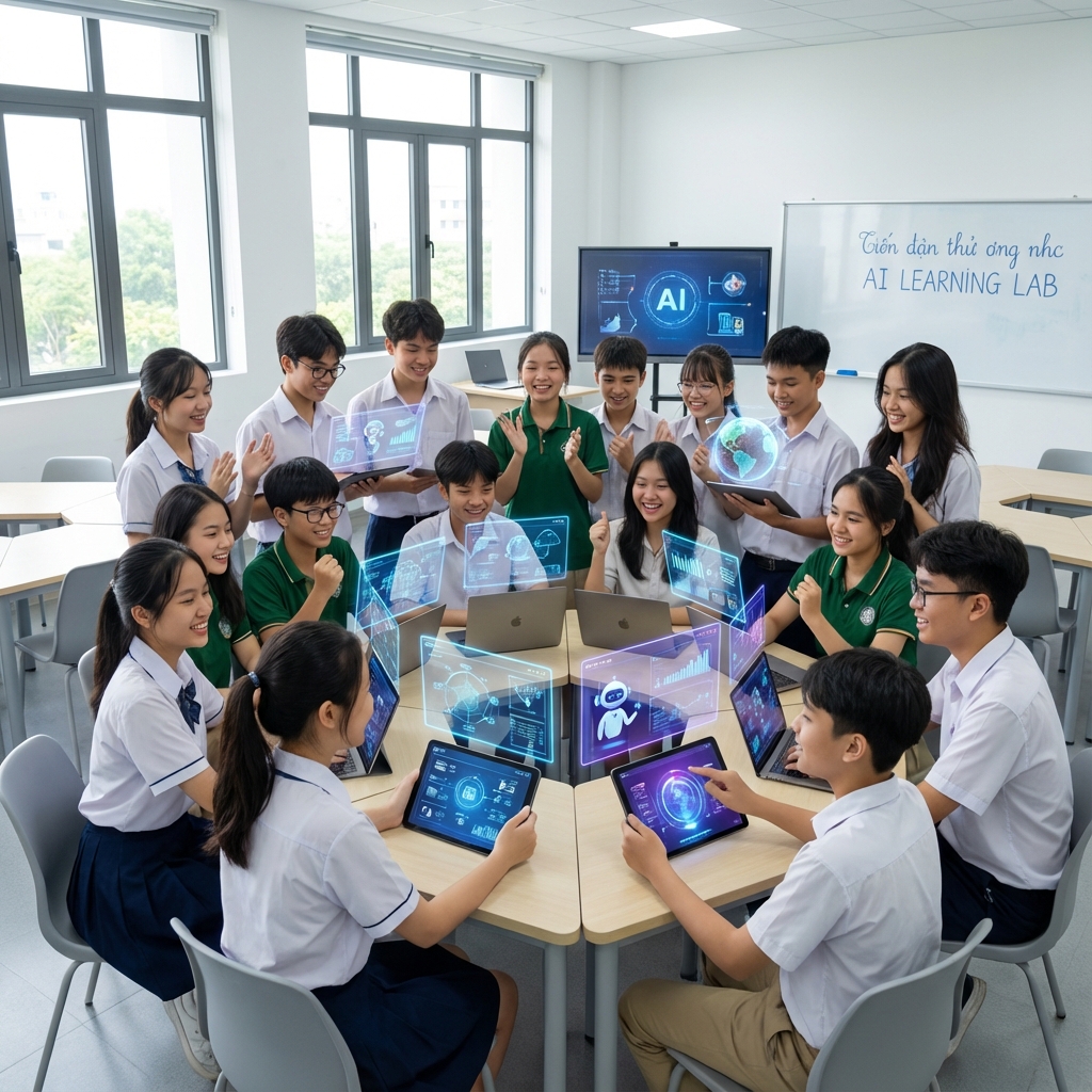 Học sinh Việt Nam học tập với công nghệ AI